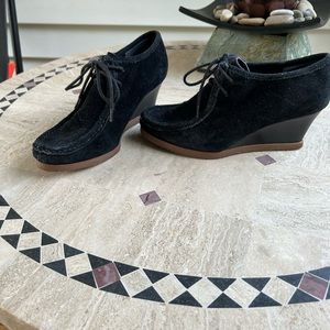 Black suede wedge heels